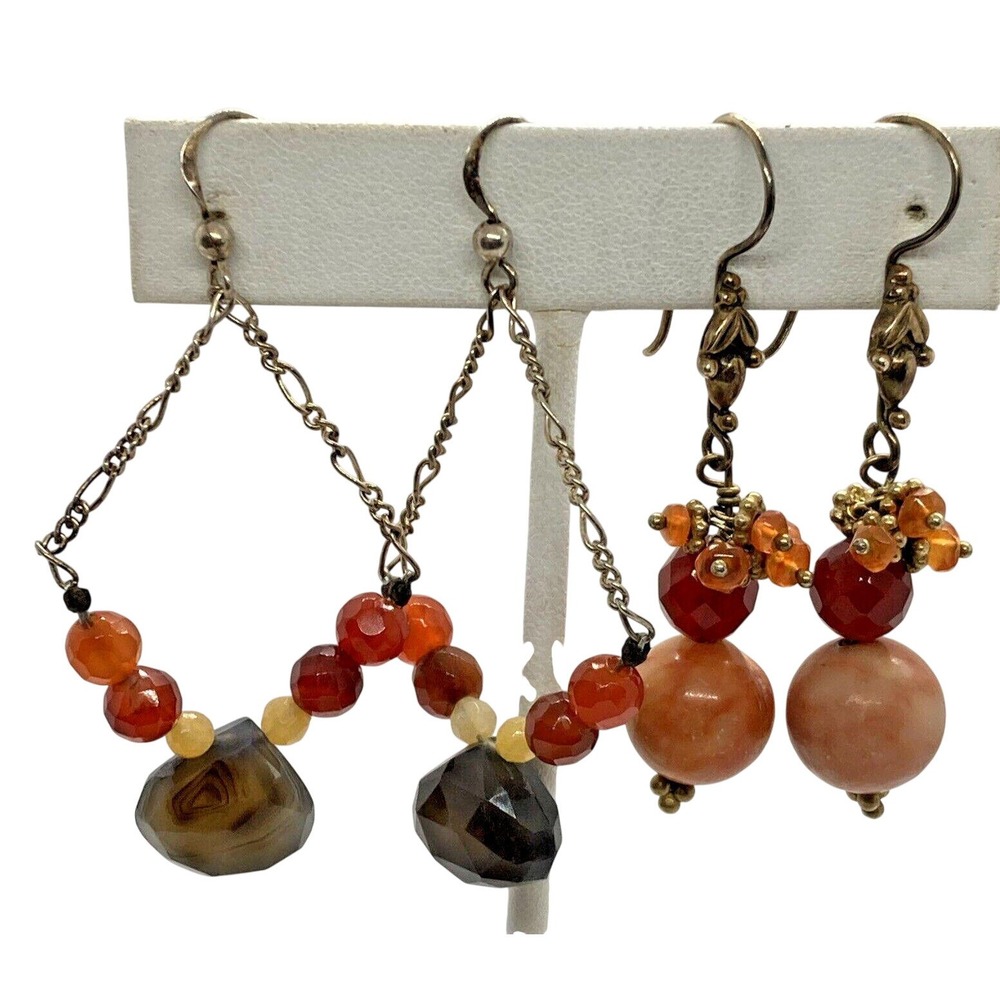 Vintage Lot of 2 Pairs‎ Dangle Drop Stone Earrings Sterling 925 Silver 16.4g